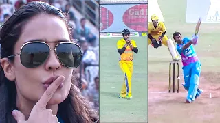 Lisa Haydon Tensed After Seeing Back To Back Wicket Hits Of Mumbai Heroes By Chennai Rhinos