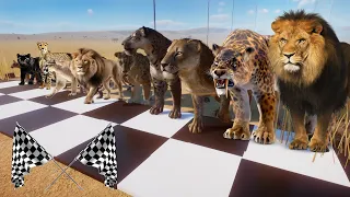 Big Cats VS Ancient Big Cats Animals Race in Planet Zoo included Lion, Smilodon, Cheetah, & Tiger