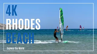 【4K】 Greece Rhodes Beach - Paralia Prasonisi Windsurfing Beach with Sea & Wind Sounds