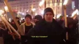 Euromaidan - Nazi Demonstation with flares in Ukrain