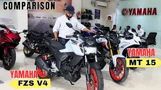 2024 Yamaha FZS V4 Ice Fluo Vermillion vs Yamaha mt 15 Ice Fluo Vermillion  Detail comparison