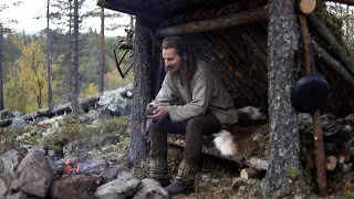 Bushcraft trip - shelter building, making fire place and wood storage [lean-to part 3]