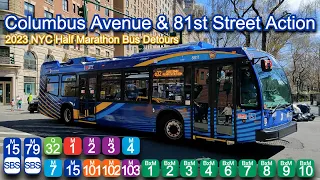 NYCT & MTA Bus Action @ Columbus Av & 81st: Q32, M15 Lcl/SBS, M1/2/3/4, M101/102/103, BxM1-10, More!