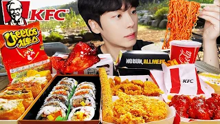 ASMR MUKBANG | 직접 만든 치즈 불닭볶음면 양념치킨 김밥 치즈스틱 먹방 FRIED CHICKEN AND FIRE NOODLES