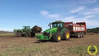 John Deere 8285R und Annaburger Tridemstreur HTS 29.79 beim Miststreuen 2018