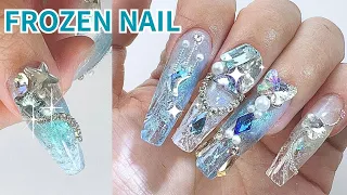 sub)Creating Aqua Nails like diamonds|2023 glitter glass nail|self nails|nail tip extension|ASMR