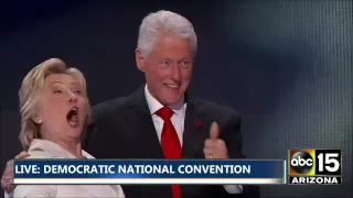 BALLOONS! Tim Kaine & Bill Clinton join Hillary Clinton on stage - Democratic National Convention
