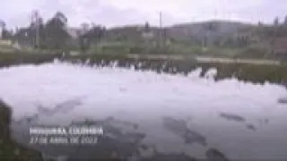 Espuma de río contaminado 'vuela' por un barrio de Colombia