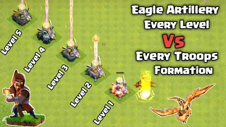 Eagle artillery Every level Vs Every Troops Super troops Clash of clans