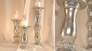 Shiny Silver w/Golden Sparkles Candle Holder Set - DT DIY