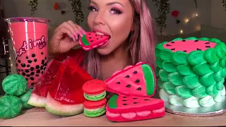 ASMR WATERMELON CAKE, BUBBLE TEA, CAKE POP, MACARON, SANDWICH COOKIE, JELLO SLICE MUKBANG 먹방