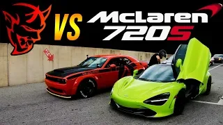 Dodge SRT Demon vs McLaren 720s 1/4 MILE DRAG RACE | Demonology vs StreetSpeed717