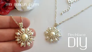 Güneş kolye yapımı / Sun Necklace. How to make beaded Necklace.(DIY) #pearl