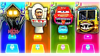 Skibidi toilet eater vs Bus eater vs House Head Eater vs Mcqueen eater Exe | tiles hop EDM Rush