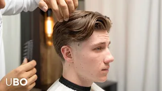 GREAT HAIRCUT!  How to Do a Low taper fade with Middle Part - Step by Step