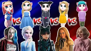 🥰 New Challenge 💖😘 Wednesday Addams Vs Elsa Queen Vs Harley Quinn Vs Enid Vs M3gan Doll Vs Angela 2