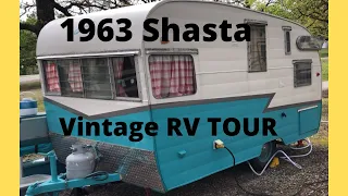 1963 Shasta vintage camper tour. Retro travel trailer walk around. Classic RV