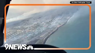 Video over Western Maui that shows fire damage to Lahaina area