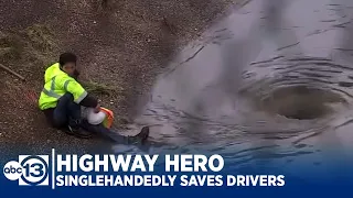 HIGHWAY HERO: Faced with flood, man single-handedly saves motorists