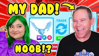 MY *DAD'S FIRST TIME* PLAYING ADOPT ME ROBLOX! I Surprised Him With His *DREAM PET*! NOOB or PRO?!