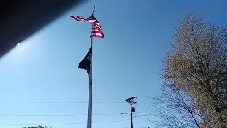 The US Flag and P.O.W.M.I.A. Flags Flying