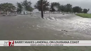 Weakened Barry rolls into Louisiana, drenches Gulf Coast