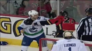 Vancouver Canucks at Calgary Flames - Kevin Bieska Fights Eric Nystrom - Dec. 27th, 2009