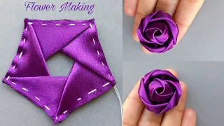 DIY: How to make an adorable fabric rose flower in just 11 minutes! | DIY Flowerribbonembroidery