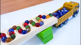 Colored marbles, wood slope HABA. dump truck & cargo truck # 8