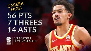 Trae Young 56 pts 7 threes 14 asts vs Blazers 21/22 season