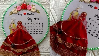 couple embroidery wedding calendar hoop Art ( aniversary embroidery hoop design )
