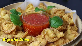 Hoành thánh tôm chiên giòn - Crispy prawn wonton & Homemade sweet chili sauce - | Bếp Nhà Diễm |