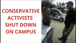 Conservative activists told to "pack up and head on out" on public college campus