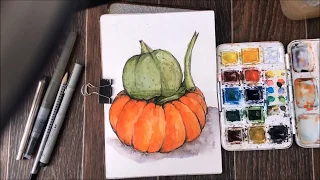 Watercolor pumpkin sketch speedpaint/Акварельный скетч тыквы