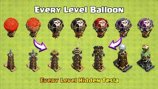 Every Level Hidden Tesla vs Every Level Balloon | Clash of Clans