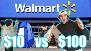 Walmart CHEAP vs EXPENSIVE Budget OVERNIGHT Camping CHALLENGE!!!