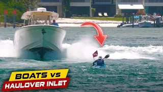 BOAT NEVER SAW THIS KAYAKER !! | Boats vs Haulover Inlet