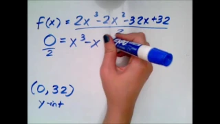 Finding x and y intercepts given a polynomial function