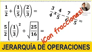 Jerarquía de operaciones con fracciones. Ejercicios 7, 8 y 9