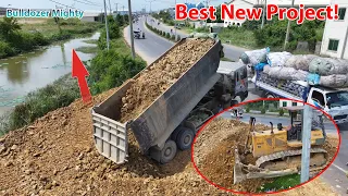 Start a new project! Big Bulldozer LIUGONG Old Working, Dump Truck 25 Ton Unloading