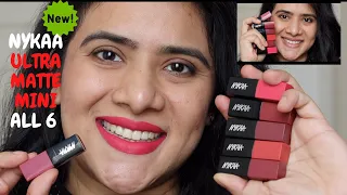 NYKAA ULTRA MATTE MINI LIPSTICKS| ALL 6 SHADES SWATCHES IN NATURAL LIGHT AND REVIEW| DRSMILEUP|