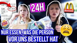 24H NUR ESSEN, WAS DIE PERSON VOR UNS BESTELLT 😰🍟 (Drive in mit Jana)