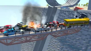 Collapsing Bridge Pileup Crashes #13 - BeamNG Drive Crash Testing