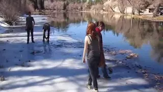 Girl falls through ice