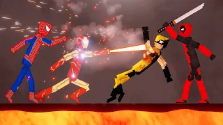 Spider-Man and Ironman vs Deadpool and Wolverine on Lava in People Playground