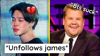 BTS REACTS TO JAMES CORDON TALKING BAD ABOUT THEM