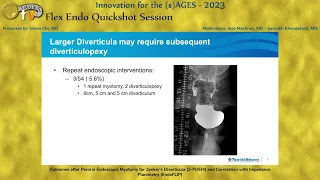 Outcomes after Peroral Endoscopic Myotomy for Zenker's Diverticula (Z-POEM) and Correlation with...