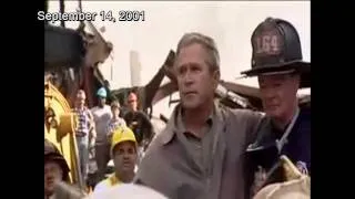 President George W Bush at Ground Zero on September 14, 2001