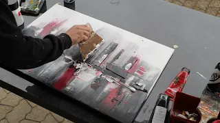 abstract painting tutorial of skyline Manhatten / New York / black white red