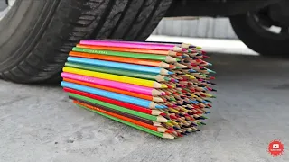 Experiment: Car vs Wooden Crayons, Wooden Pencils | Crushing Crunchy & Soft Things by Car | testWOW